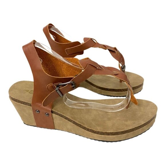 Jolimal Boho Leather Braided Cognac Wedge Sandals, Size 10 - Picture 3 of 13